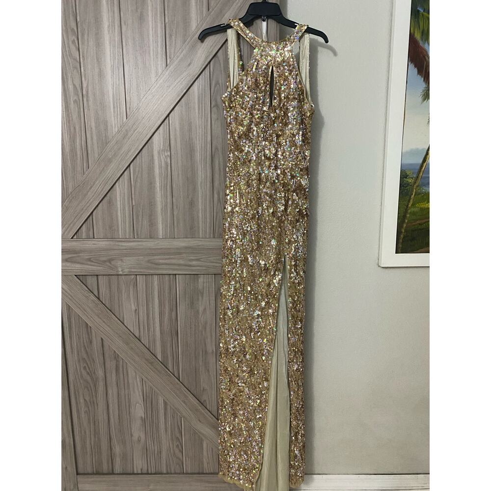 NEW Mac Duggal size 10 style 3434A sequin gold gown - Picture 3 of 13